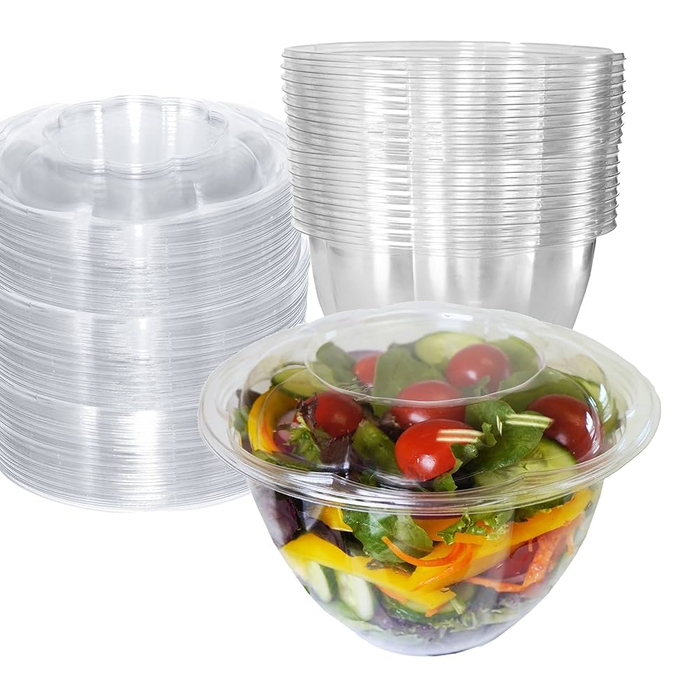 HSQY 7.5 X 6.3 X 1.8 Inch Clear PET Plastic Tamper Resistant Hinged Salad Container