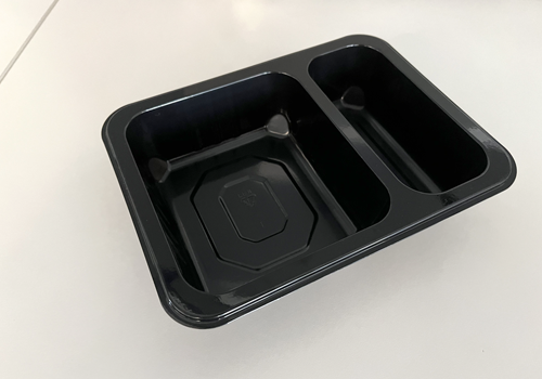 Model HS12 - 34 oz Rectangle 2 Compartment Black CPET Tray