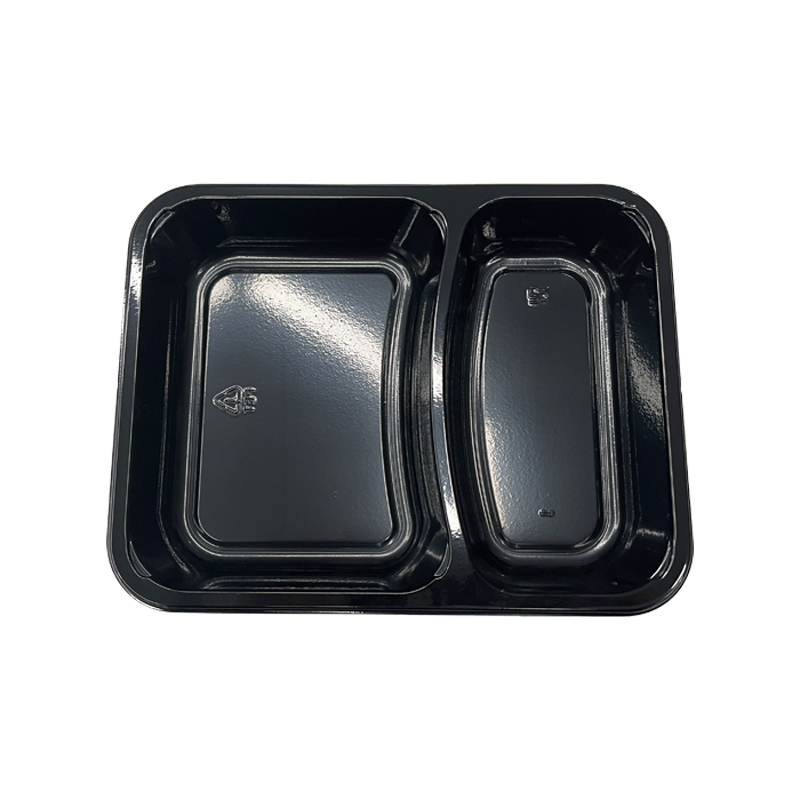 Model HS31 - 15 oz Rectangle 2 Compartment Black CPET Tray