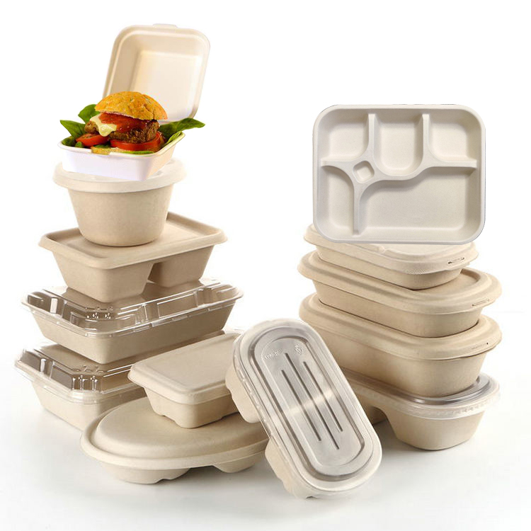9"x6"x3" Bagasse Clamshell Containers, Take Out Food Boxes, 100% compostable