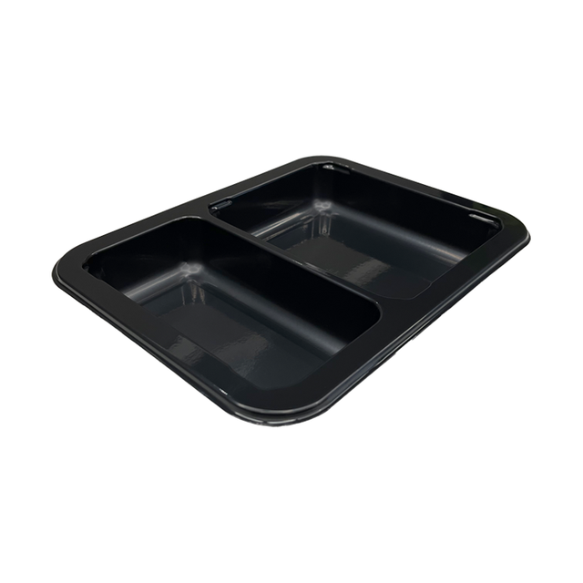 Model 018 - 41 oz Rectangle 2 Compartment Black CPET Tray