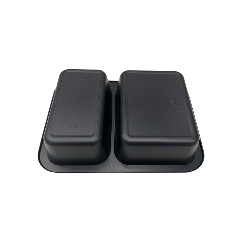 Model 018 - 41 oz Rectangle 2 Compartment Black CPET Tray