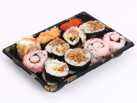 HSQY 10 x 1.18 Inch 5 Compartment Round Sushi Party Tray Container with Lid
