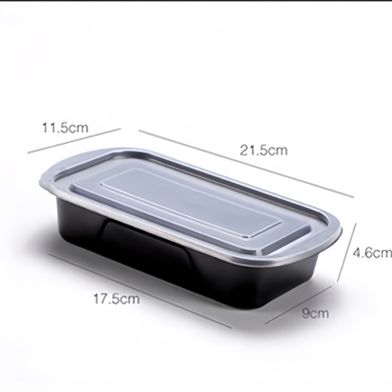 HSQY 25oz 30oz 1 2 3 Compartment Disposable Black PP Plastic Takeout Lunch Box Container With Lids