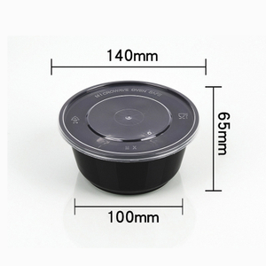 hsqy 23 oz a ni. Disposable round black PP plastic takeout lunch bowl a khuhna a awm bawk.