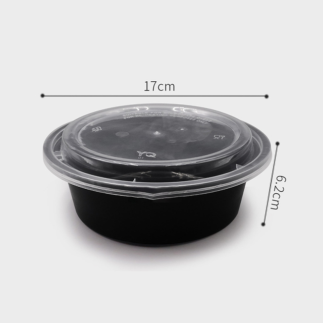 HSQY 59 oz. Disposable Black PP Plastic Takeout Lunch Bowl With Lids