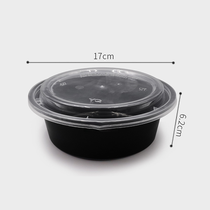HSQY 59 oz. Disposable Black PP Plastic Takeout Lunch Bowl With Lids
