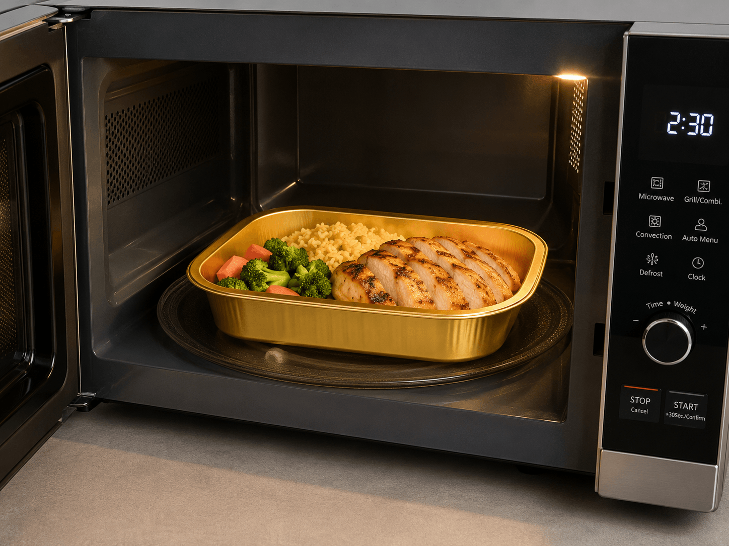 Single-Compartment Rectangular Gold CPET Food Tray