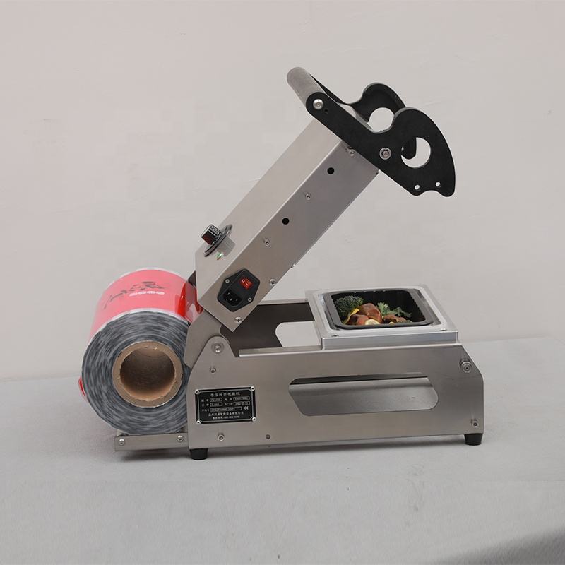 Handmatige roestvrijstalen sealmachine voor voedselverpakkingen van PP-, PET- en CPET-platen.